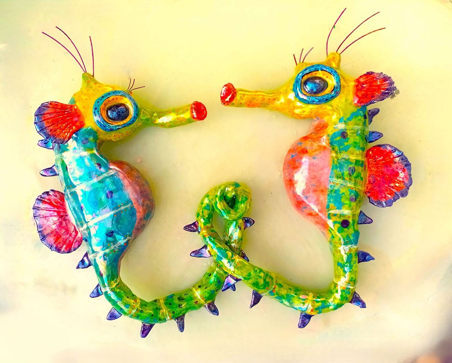 Pair of Pot-bellied Seahorses in mating dance
